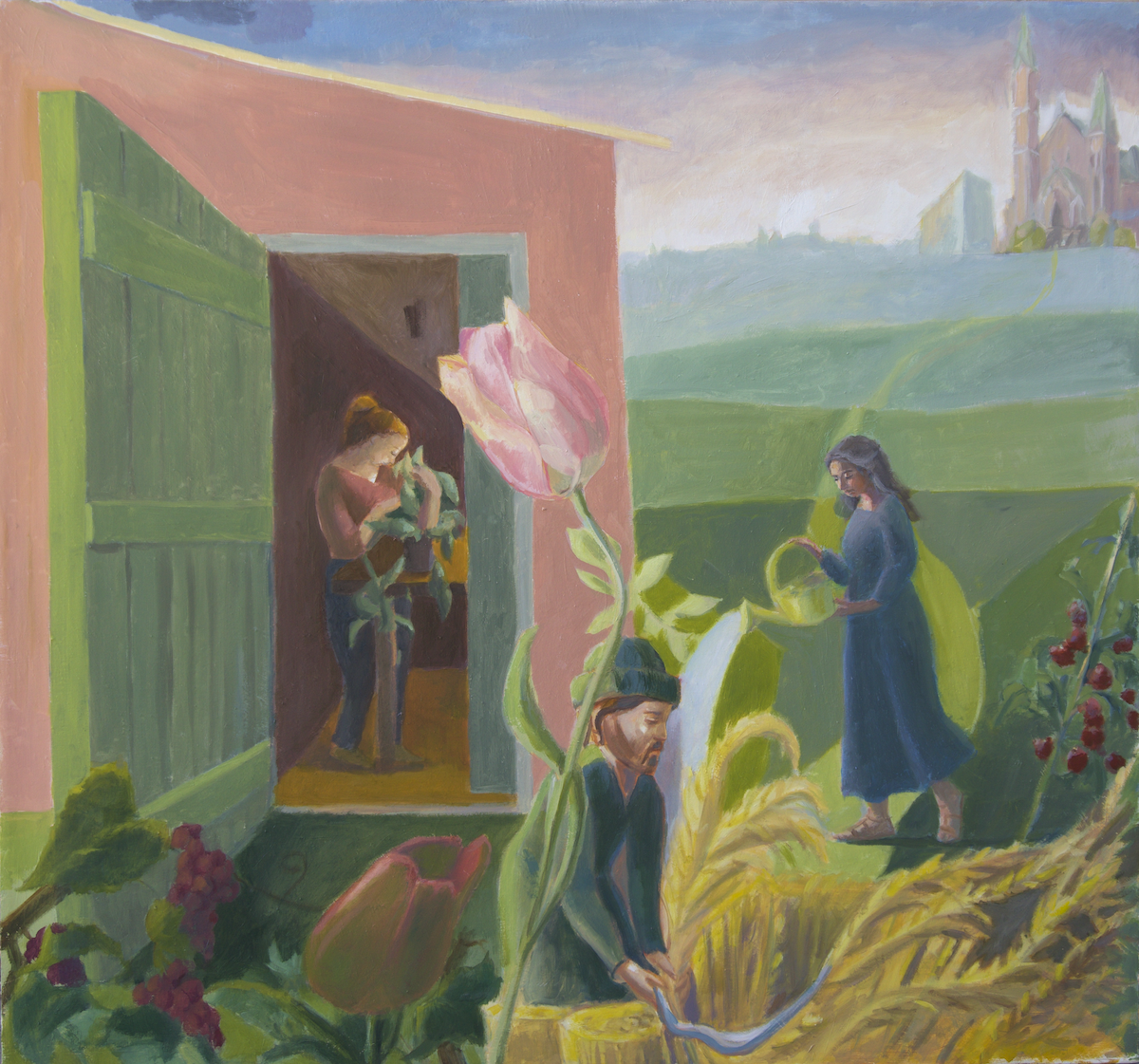 Tending, Harvesting, Arranging, oil on canvas, 28 x 30 inches, 2025