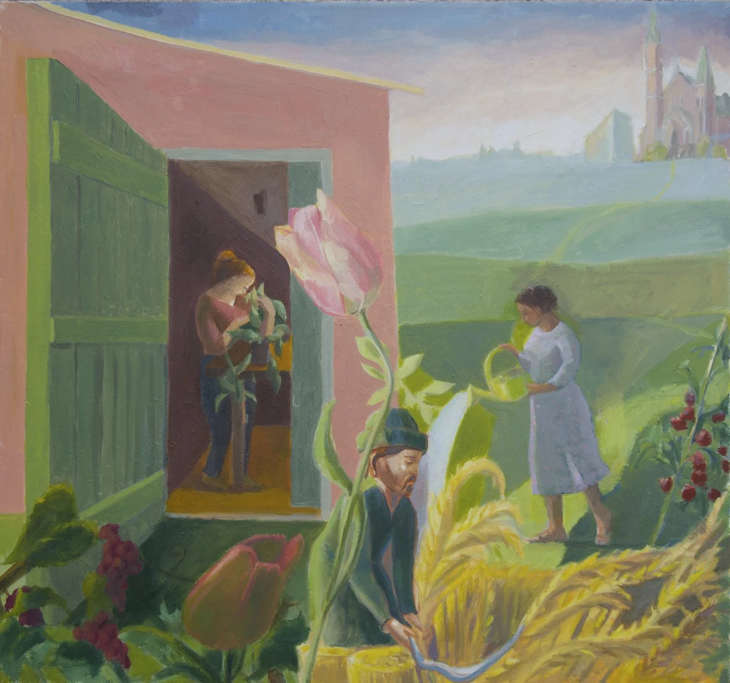 Tending, Harvesting, Arranging, oil on linen, 30 x 28
 inches, 2026