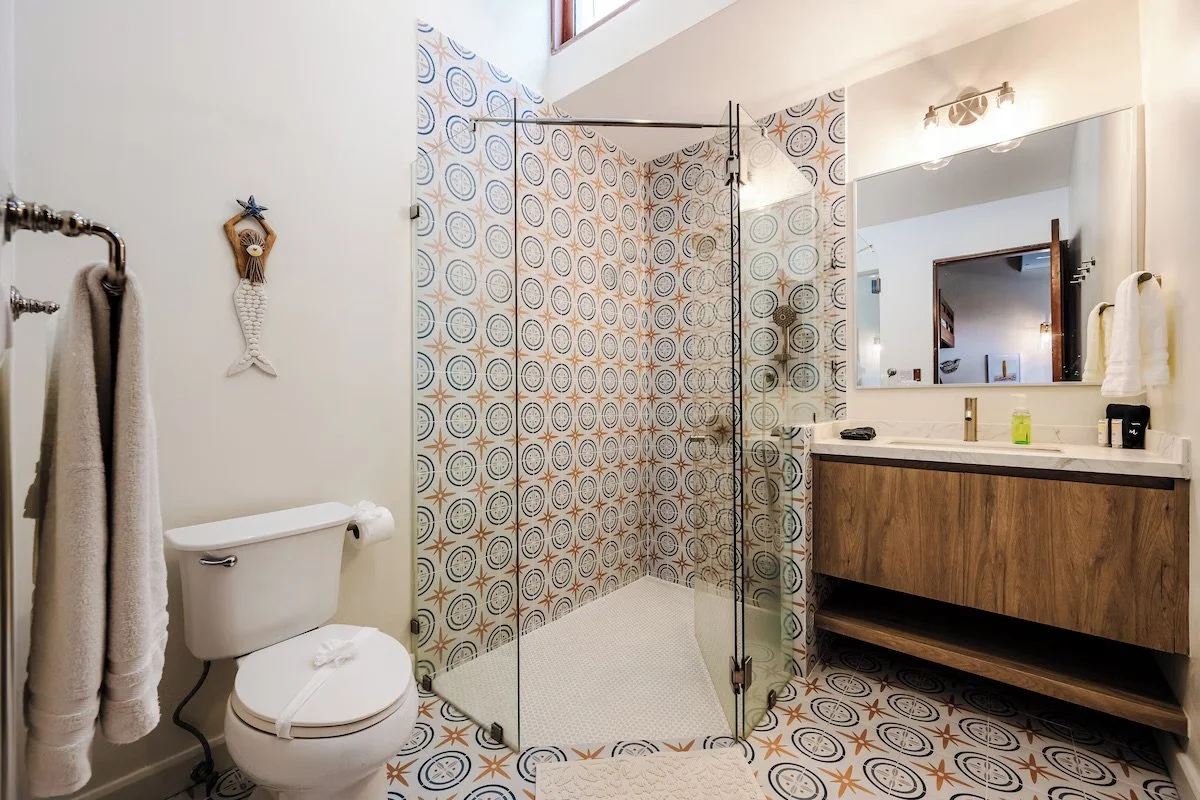 Bright & fresh bunk room bath, newly remodeled for 2026