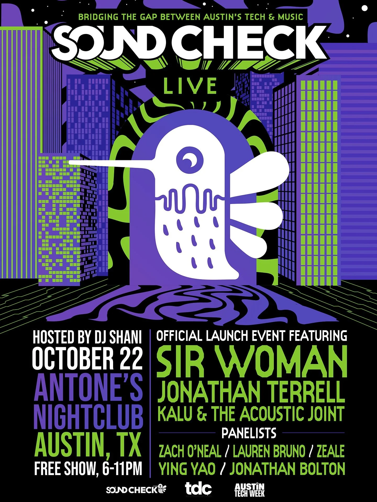 Austin! 🌆Join us TONIGHT at @antonesnightclub for the official @soundchecklive.io Launch Event — part of @austintechweek 
The Top Down Creative team will be out in full force tonight — producing the event from top to bottom. From lineup