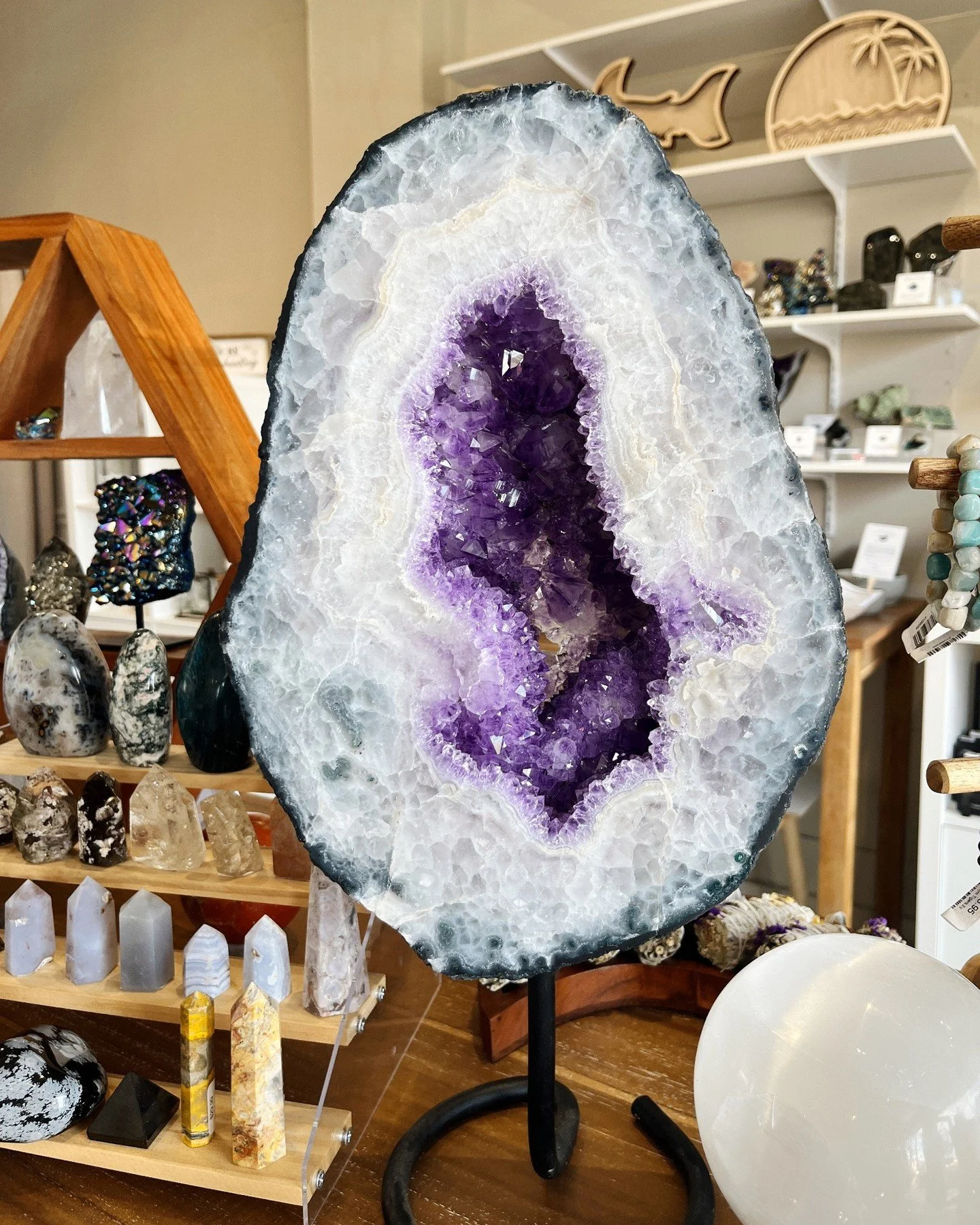 ✨ Calling all crystal enthusiasts! ✨ Check out our unique collection of crystals and minerals at Earth Treasures. We have everything from statement pieces, towers, palm stones, tumbles, ID cards and more!
