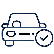 Outline drawing of a car with a checkmark in a circle.