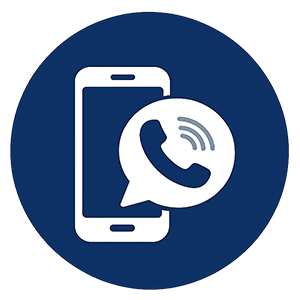 Icon of a smartphone with a speech bubble containing a phone receiver and signal waves, representing a messaging or calling app.