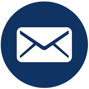 Mail envelope icon on a dark blue circular background