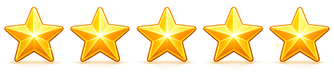 Five gold stars in a row on a yellow background.