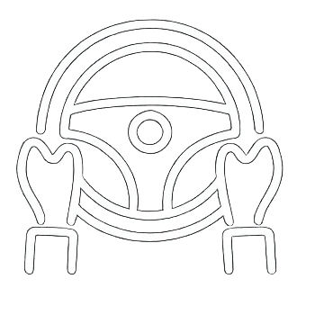 Neon sign of a person holding a steering wheel.
