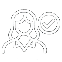 Icon of a woman with a checkmark in a circle