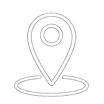 Simple white outline map pin icon on a black background.