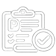 Checklist with a large checkmark in a circle at the bottom right.