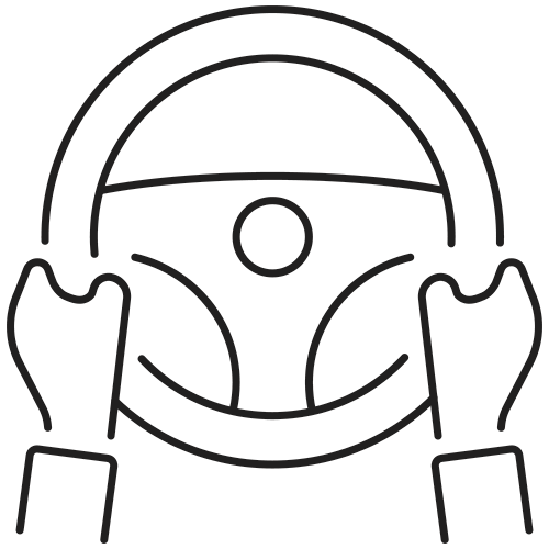 Illustration of a person holding a steering wheel.