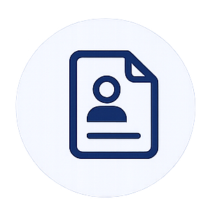 Icon of a document with a user profile silhouette and lines representing text.