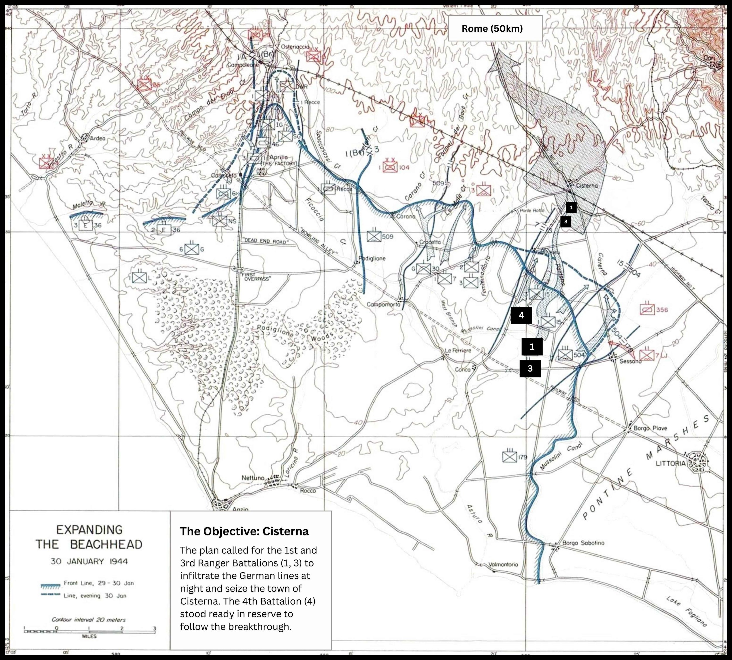 To break the stalemate at Anzio, the U.S. Army Rangers were tasked with infiltrating the German lines at night to seize the critical town of Cisterna. The plan relied on speed and surprise to exploit a perceived gap in the enemy defenses—a daring mov