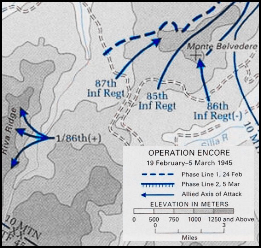 To open the final road to the Alps, the U.S. Army 10th Mountain Division had to break Field Marshal Kesselring's fortress. The German positions on the jagged spine of Riva Ridge and the dominant peak of Mount Belvedere were considered unscalable, com