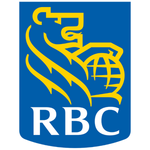 RBC logo featuring a yellow lion holding a globe on a blue background