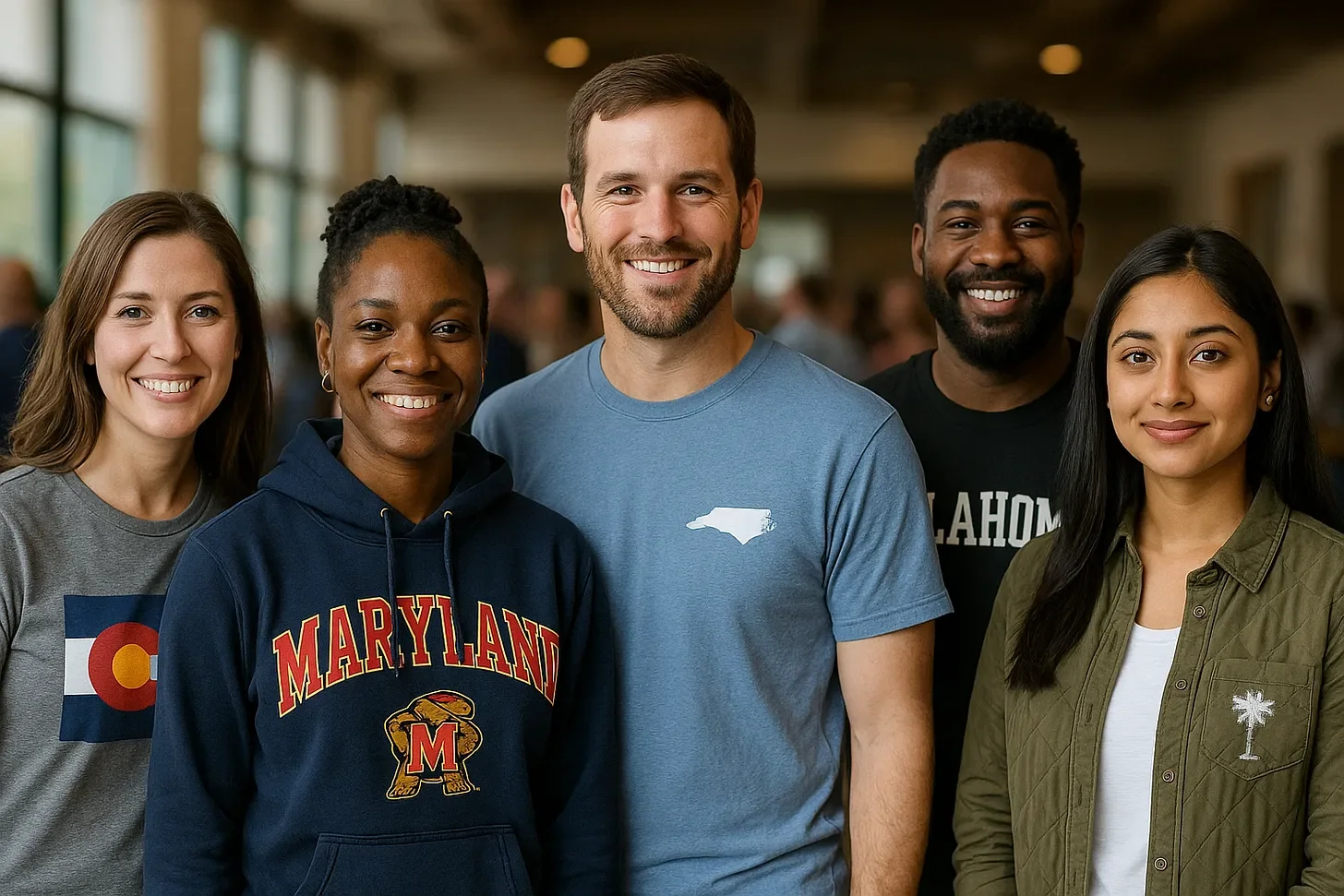 ChatGPT generated image of people dressed as 5 specific states