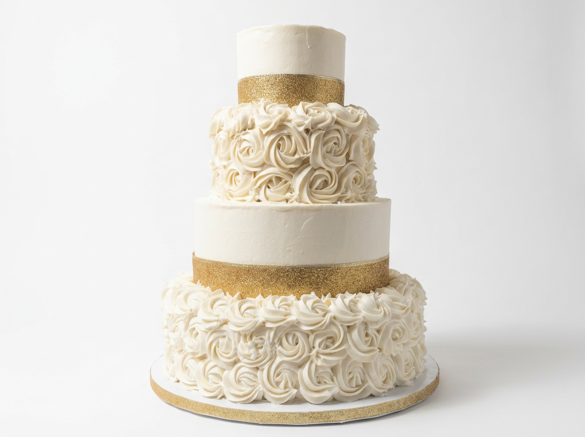 White and Gold 4-tiered wedding cake