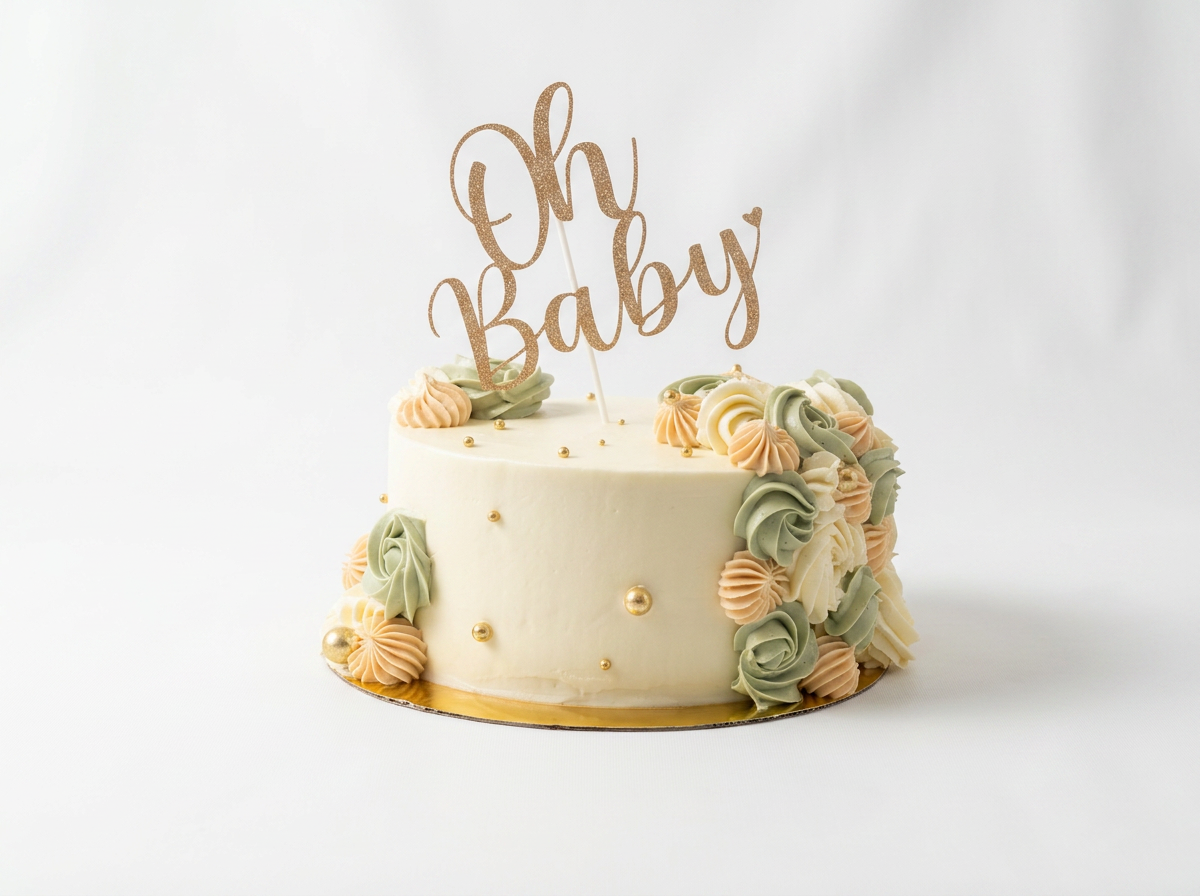 Neutral Green and Cream Baby Shower Cake