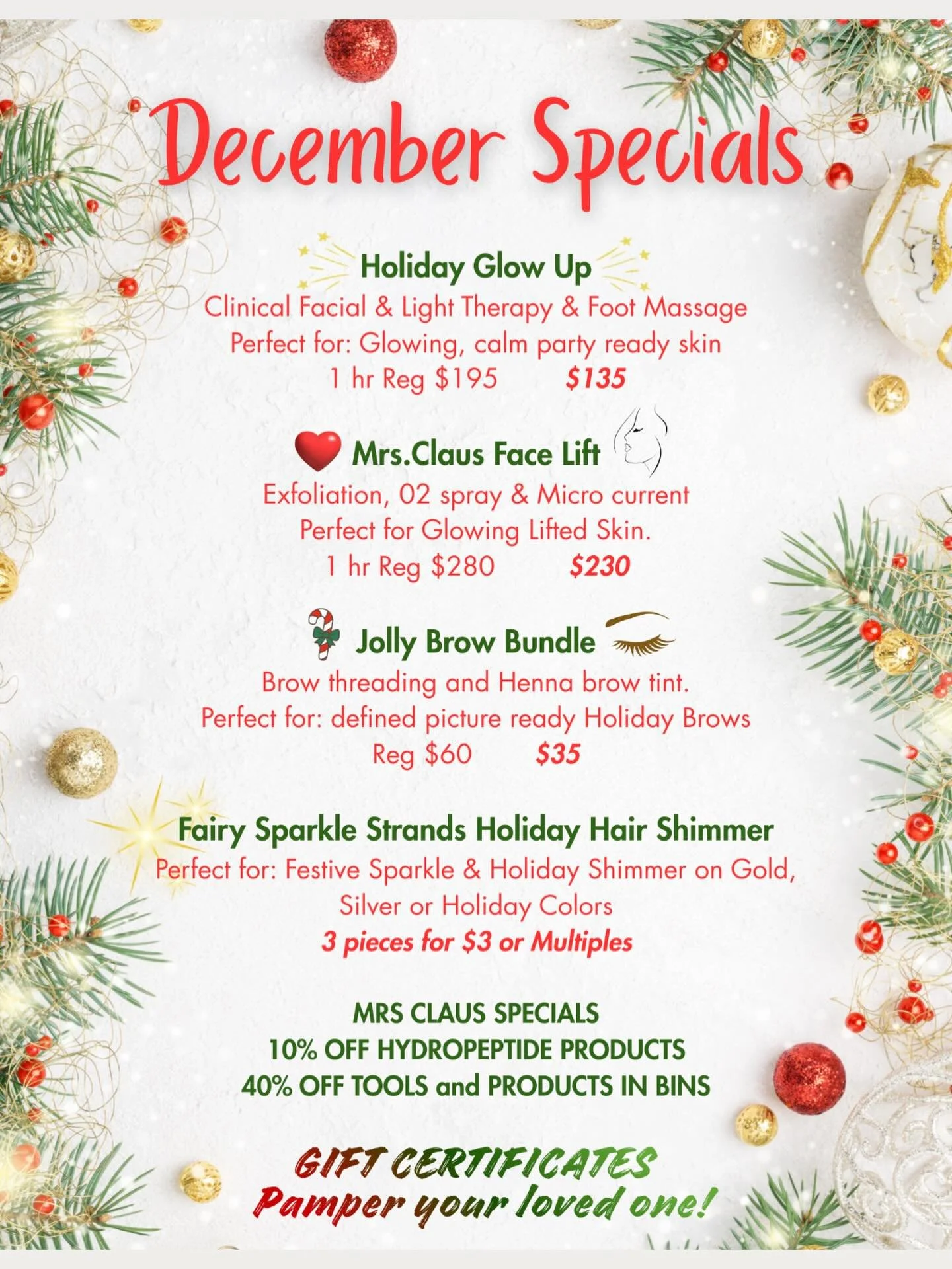 Great Deals for our Christmas Specials to keep you looking your BEST !Make your appts now to get in the busy Holiday🎄Season.
We also have great stocking stuffers on SALE and GIFT CERTIFICATES for the Ultimate Christmas 🎁
#antiagingskincare #ledfaci