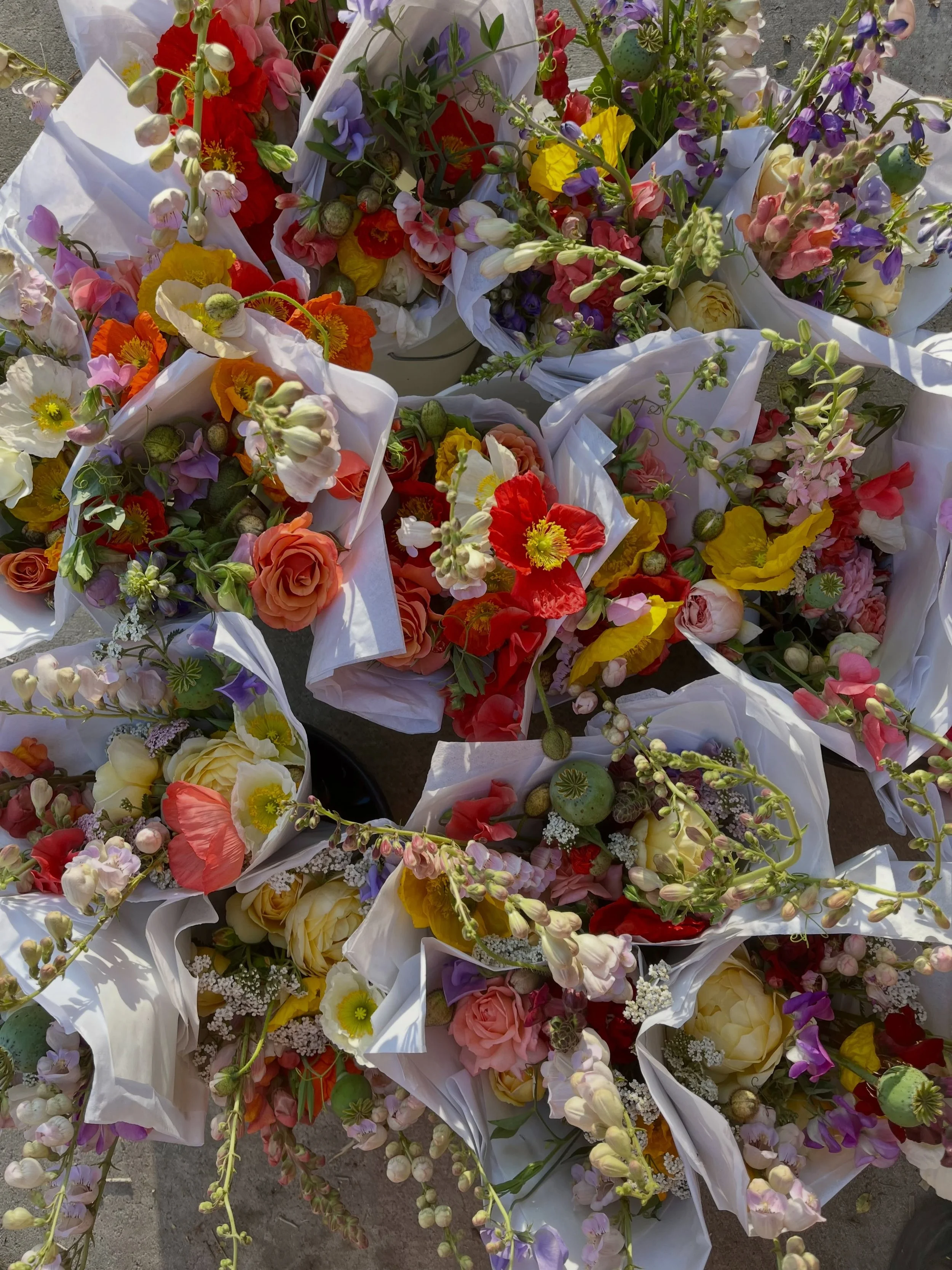 Thanks a million to our sweet neighbors who let us pick some of their roses for these spring bouquets! 🌹 💐 

Flower bouquets available this weekend at: 

✨ @downtowngrowers on Saturday, 8am-12pm &amp; 

✨ our Mother&rsquo;s Day Brunch &amp; mini-ma