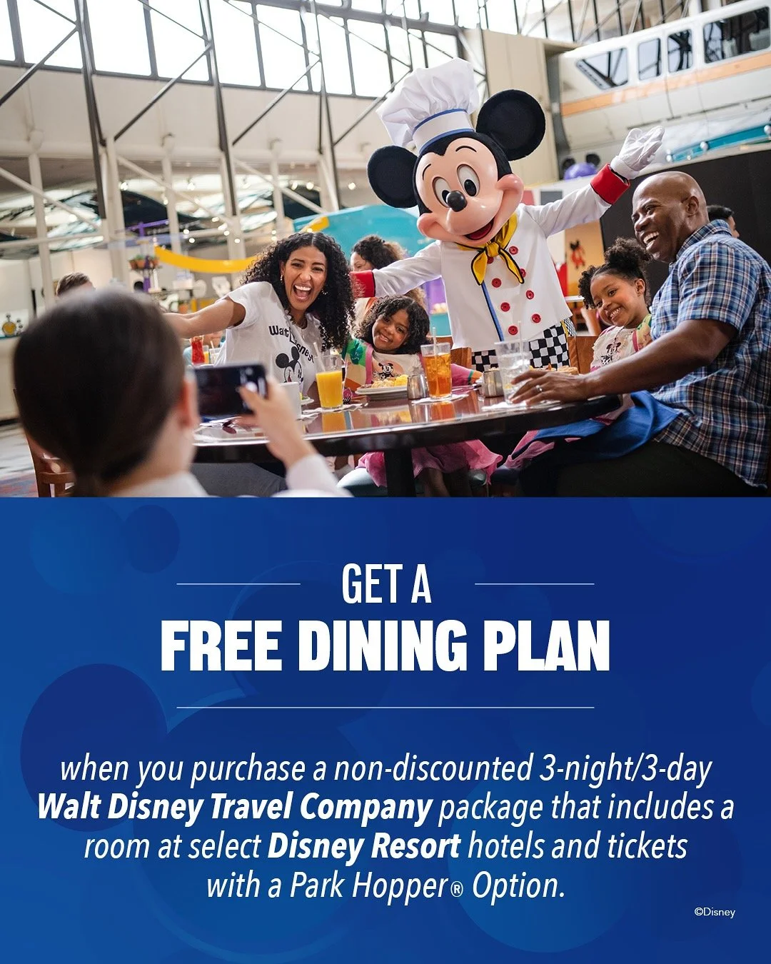 Get a Free Dining Plan. when you purchase a non-discounted minimum 3-night/3-day Walt Disney Travel Company package that includes a room at select Disney Resort hotels and tickets with a Park Hopper&reg; Option. Message @magictravelacademy to get sta