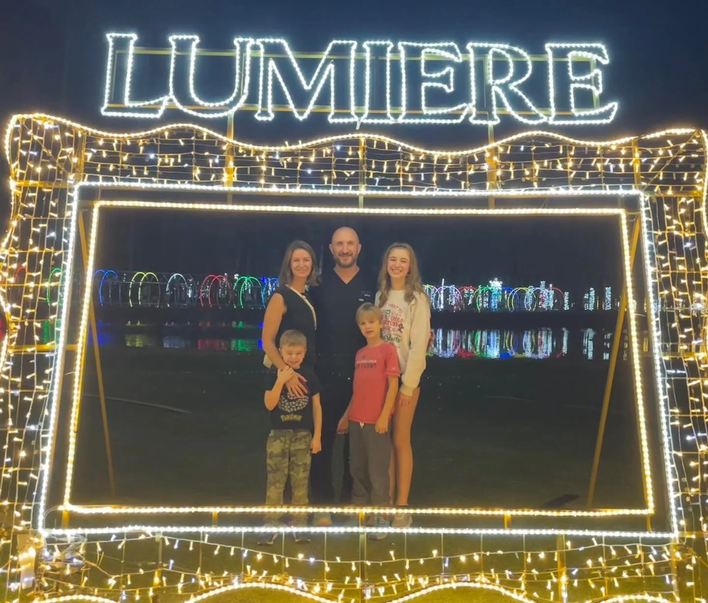 The lights seen, the children bribed, the family photo captured! Merry Christmas from our crazy crew to yours @experiencelumiere 🎄🎁
