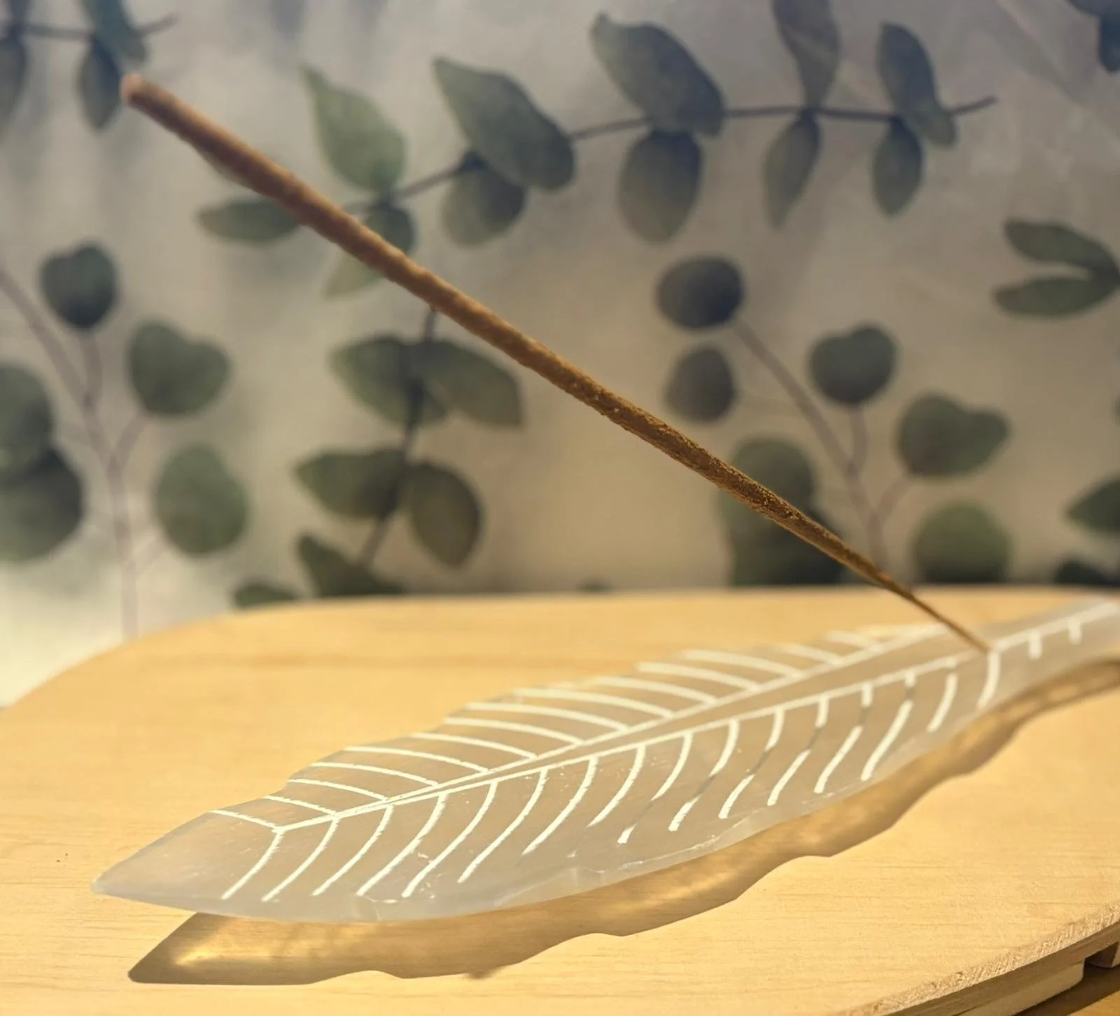 Selenite Feather Incense Holder