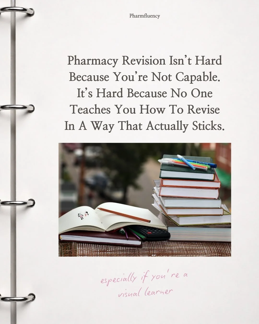 Pharmacy revision isn&rsquo;t hard because you&rsquo;re not capable.

It&rsquo;s hard because no one really teaches you how to revise in a way that actually sticks.

In my final years of pharmacy, I felt the same overwhelm, so much content, so little