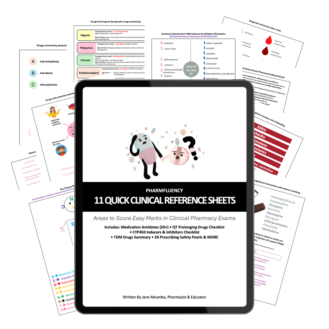 11 Clinical Pharmacy Quick Reference Sheets