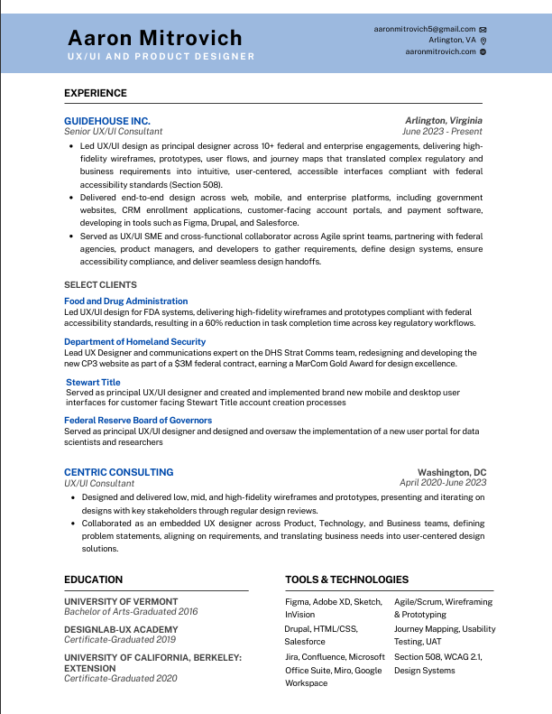 Aaron Mitrovich Resume