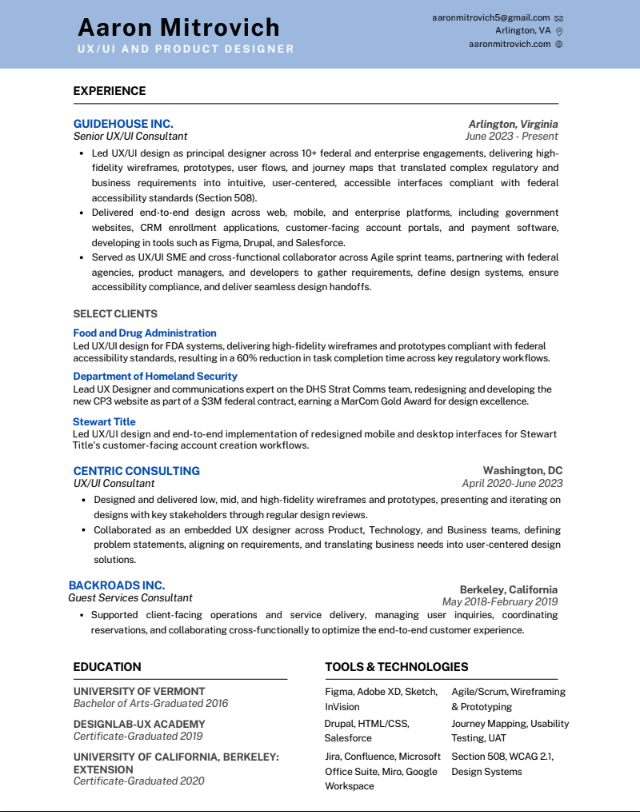 Aaron Mitrovich Resume
