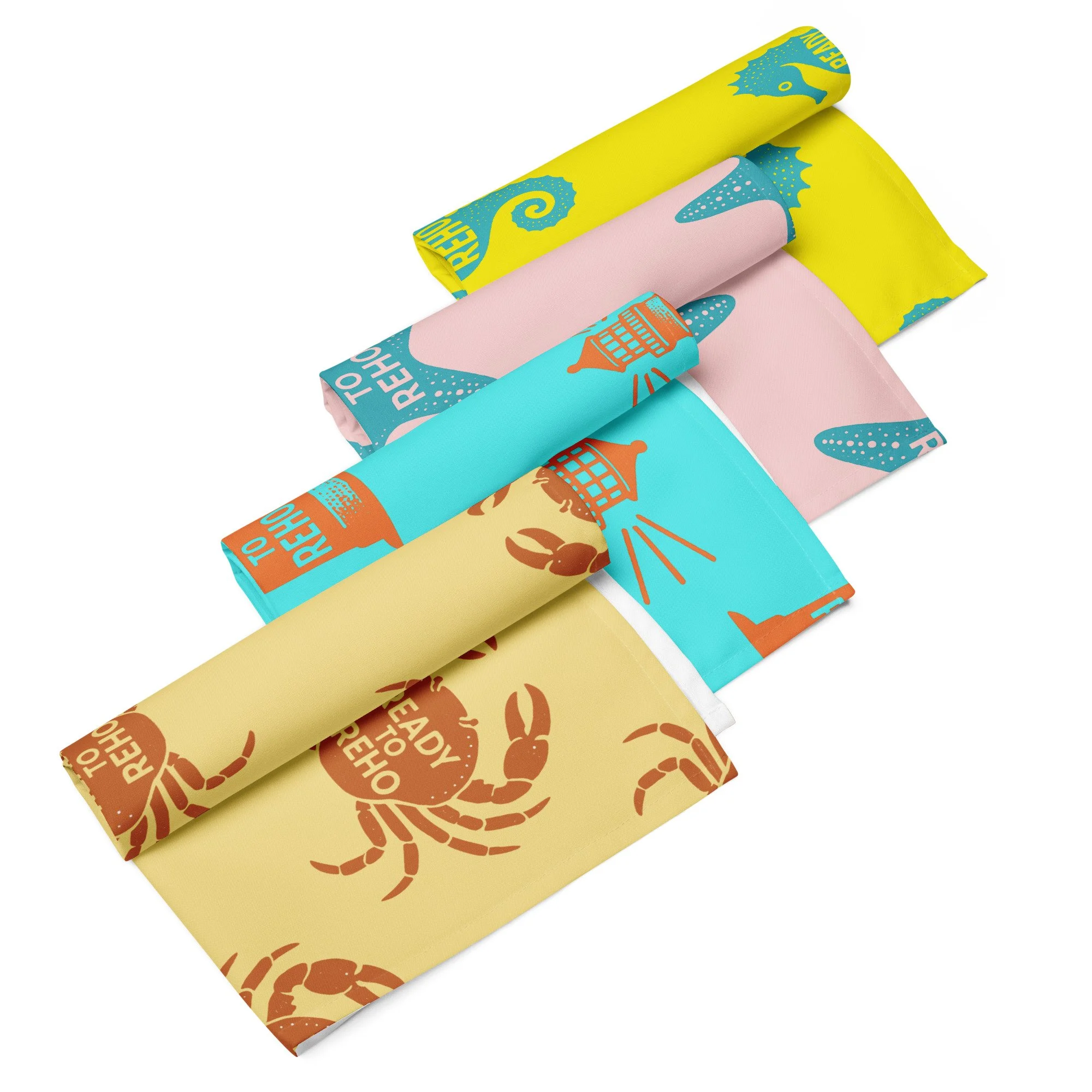 Cloth Napkin Set ft: Crab, Lighthouse, Starfish & Seahorse