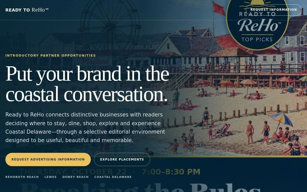 Ready to ReHo advertising partnership opportunities for Coastal Delaware brands