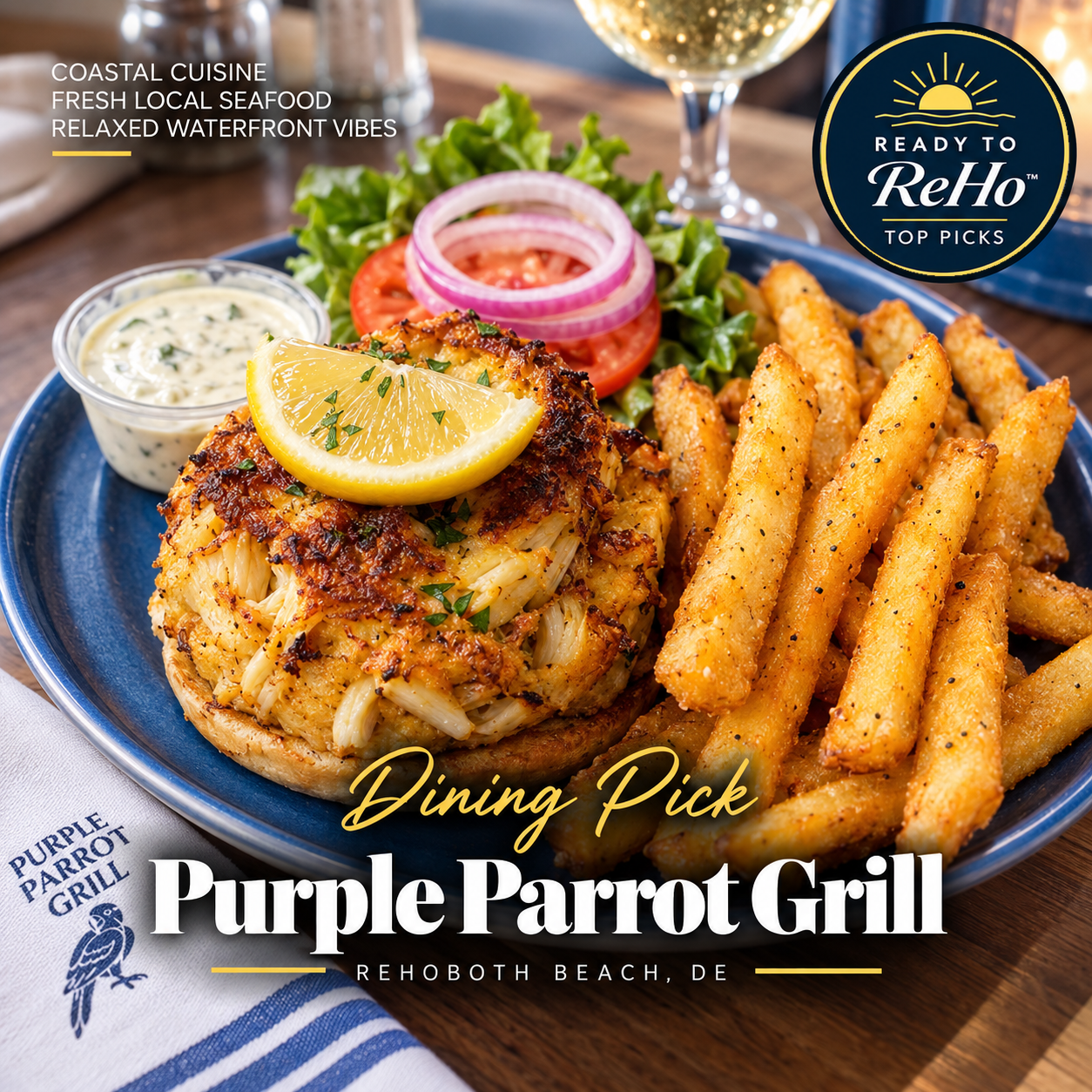 The Purple Parrot is unabashedly casual Rehoboth: colorful, social, lively, and built around approachable food, cocktails, beer, and its popular Biergarten. 