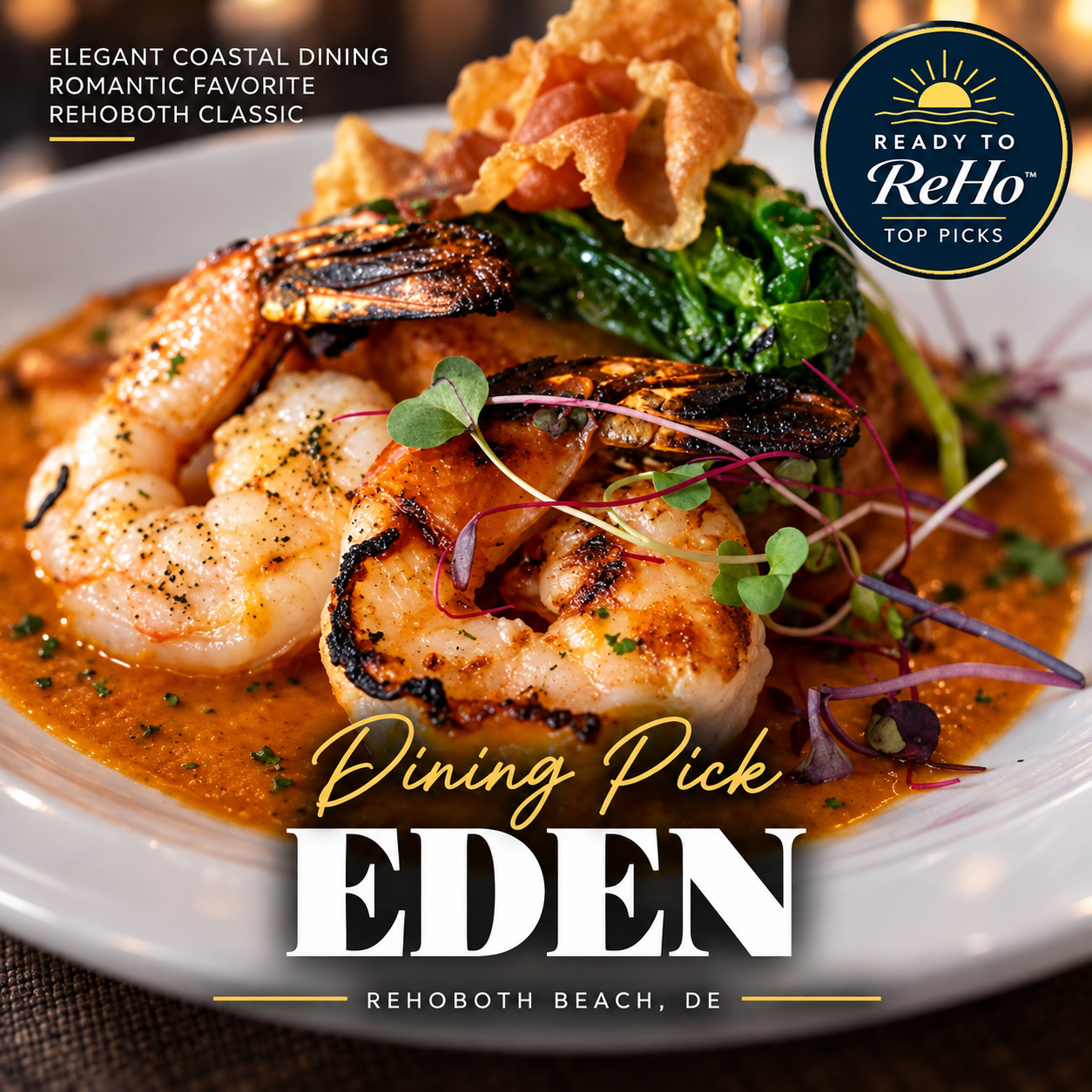 Eden has long been one of Rehoboth’s more romantic dining rooms, combining an intimate Baltimore Avenue setting with refined cuisine and an extensive wine program. 