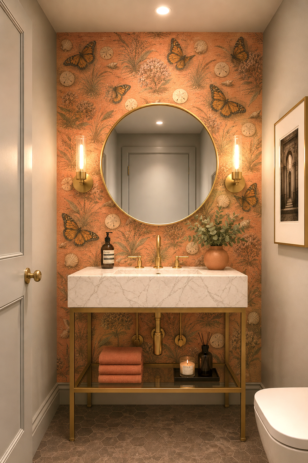 Monarch Butterfly Powder Room Wallpaper.png