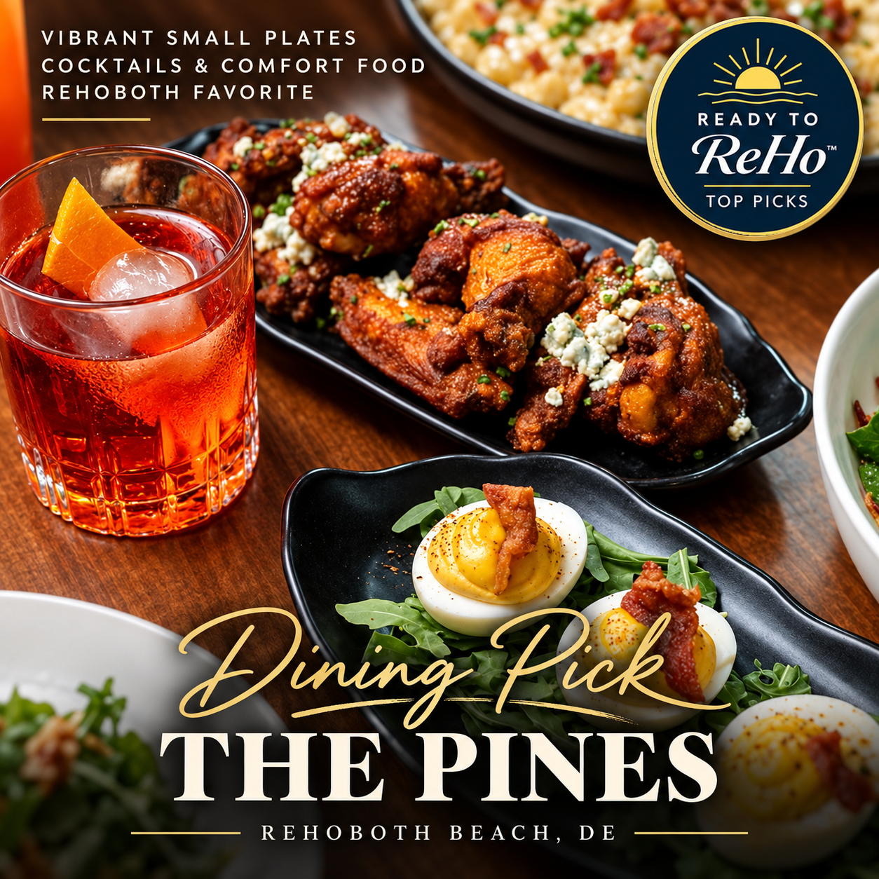 The Pines combines modern American cuisine, cocktails, and an energetic Baltimore Avenue setting with both a full-service dining room and the upstairs Treetop Lounge.