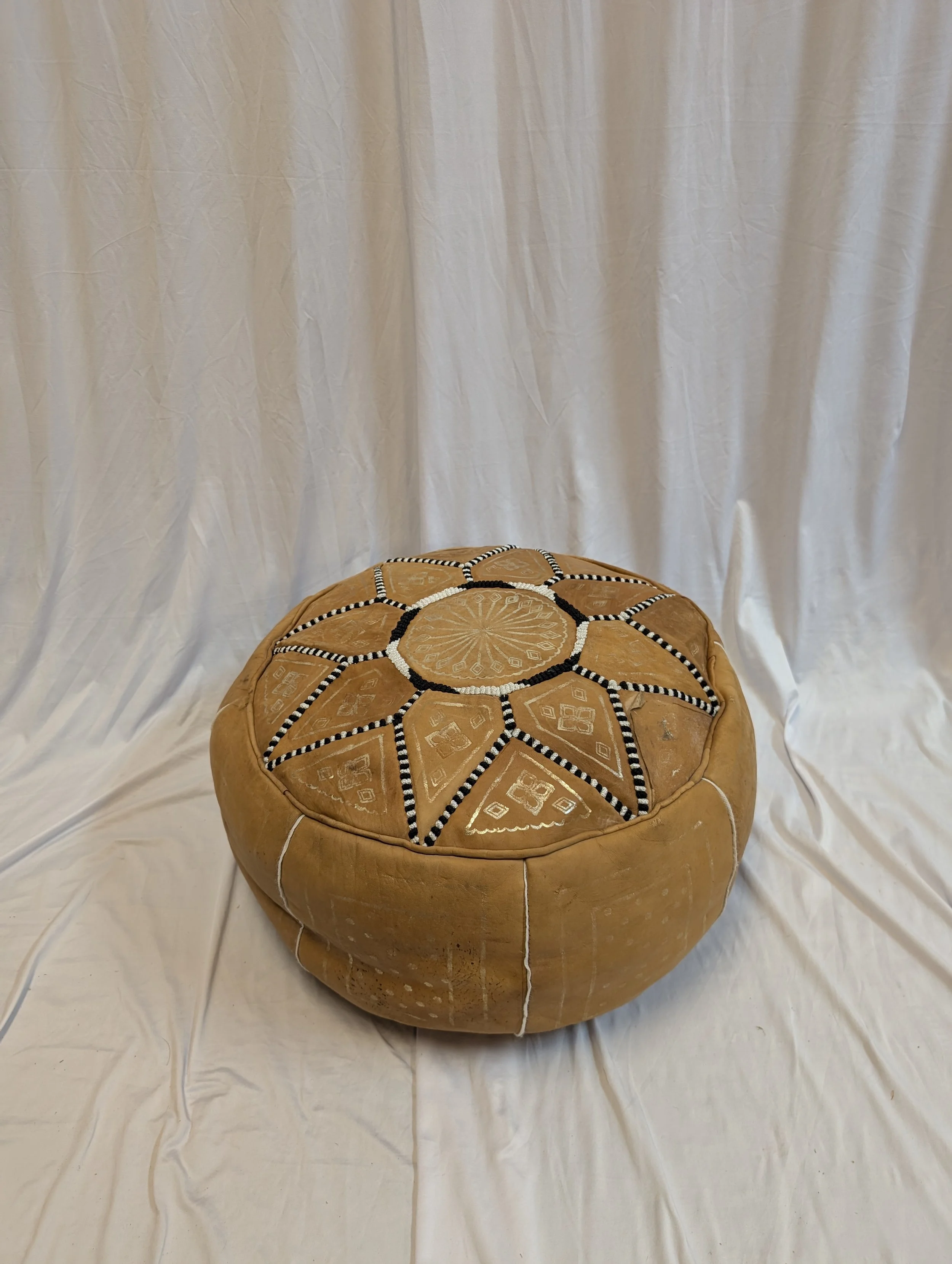 Boho Tan Leather Pouf