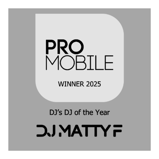 Award certificate for PRO MOBILE WINNER 2025, DJ's DJ of the Year, DJ Matty F, with a gold background and white text.