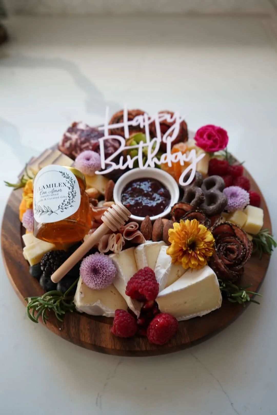 Birthday cheese and charcuterie plate