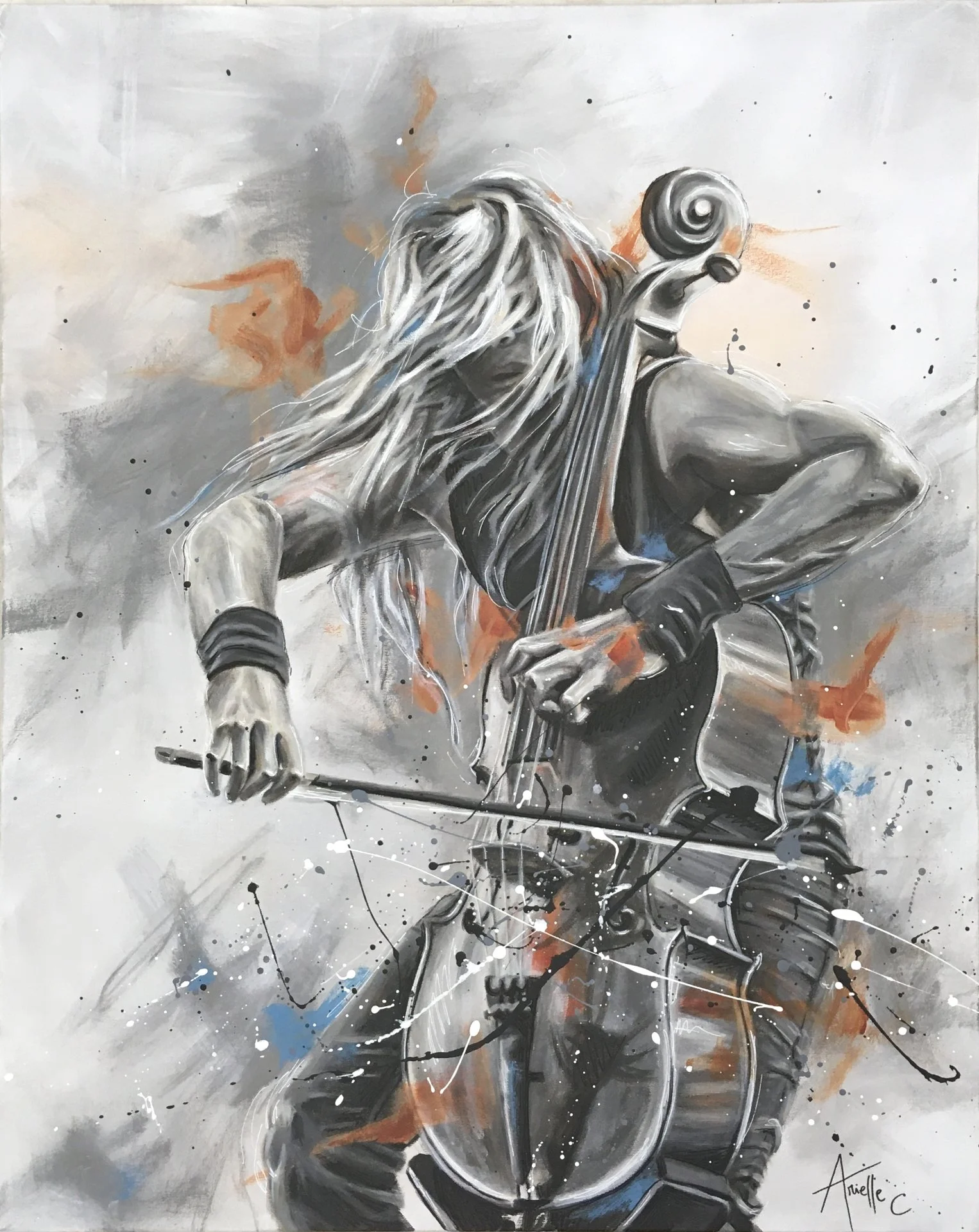 Acrylic painting of a musician from the music group Apocalyptica