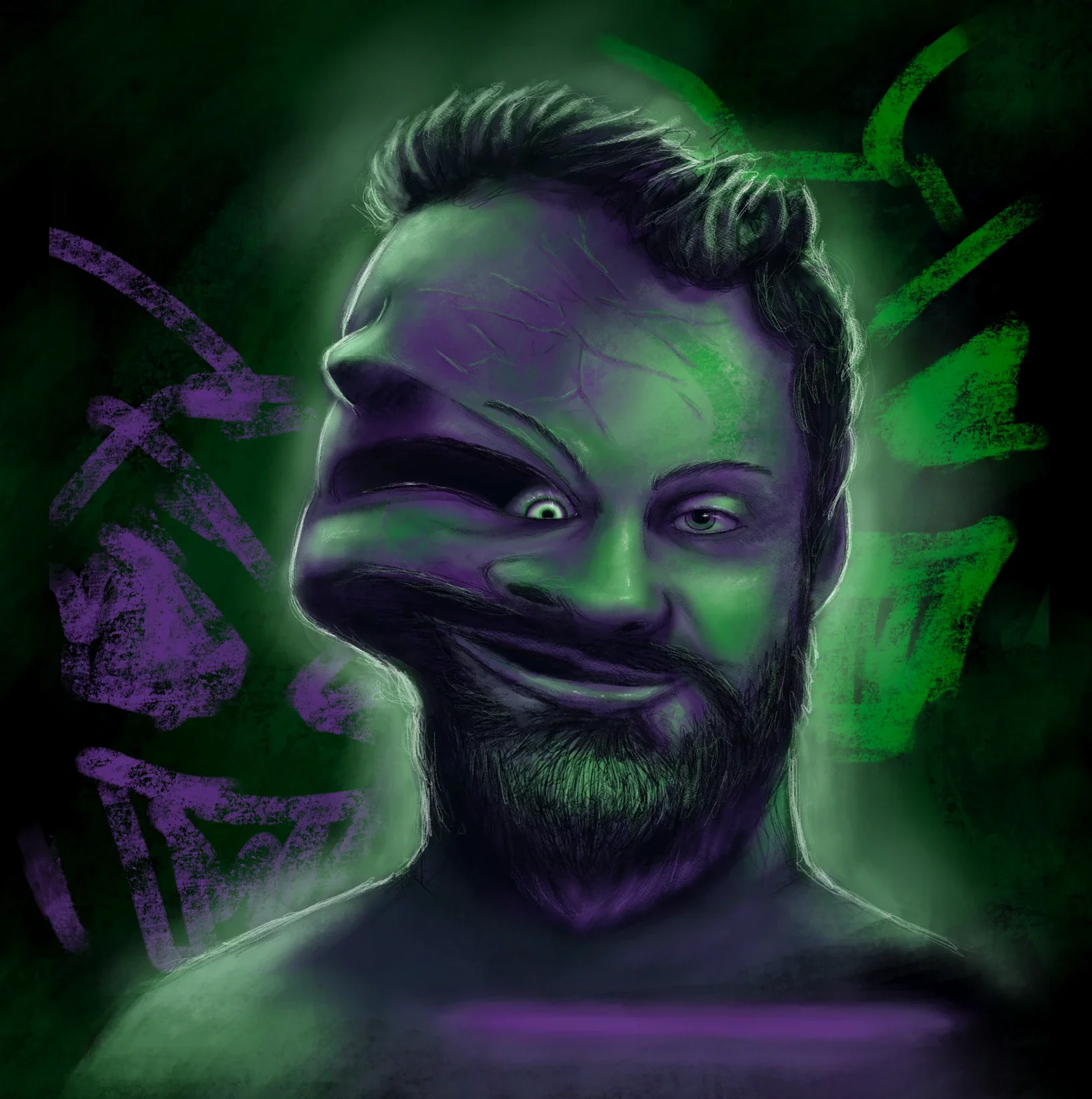 Digital drawing on Procreate of a Jekyll and hyde inspired portrait