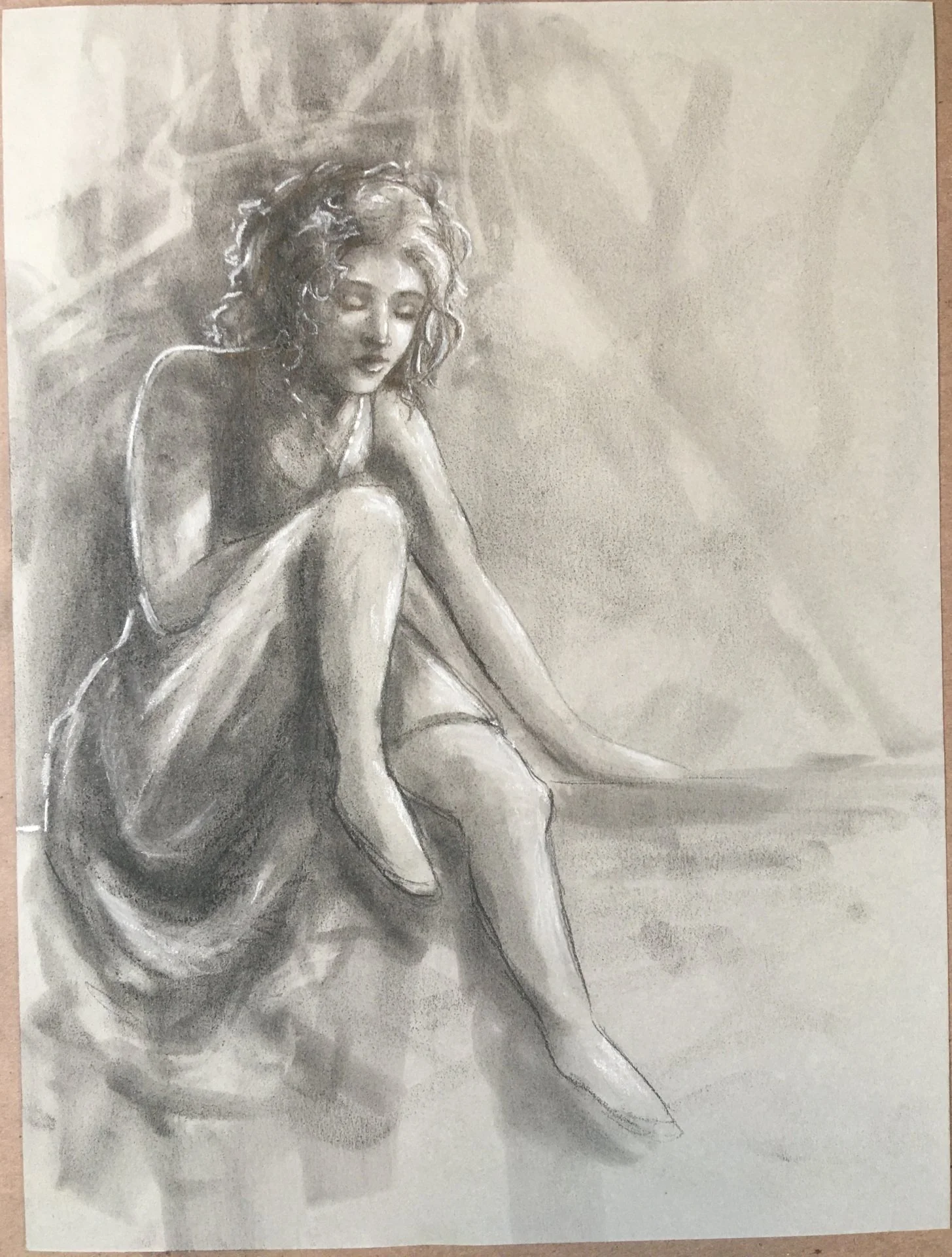 Intuitive drawing a gril lost in her thoughts