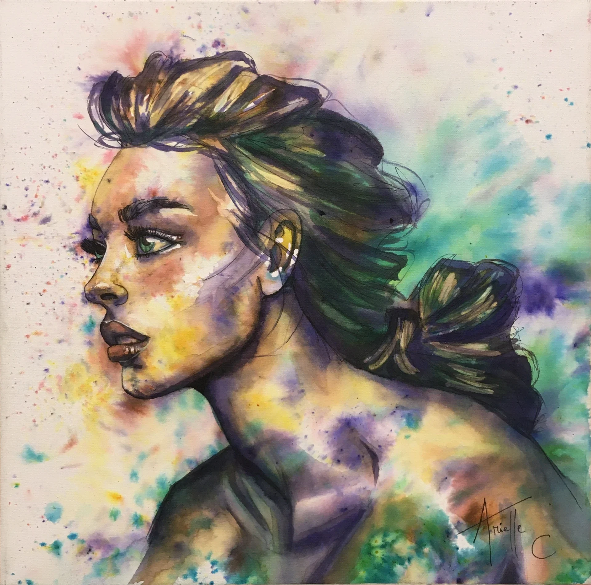 Watercolor painting of a woman portrait