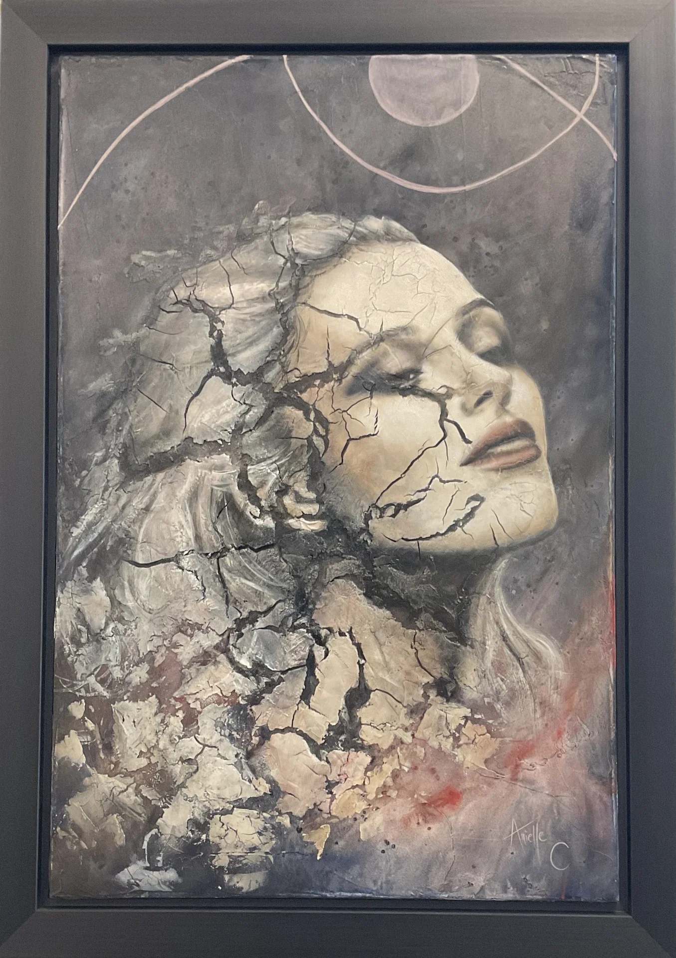 Painting of a woman reconstructing herself after being shattered from deep pain