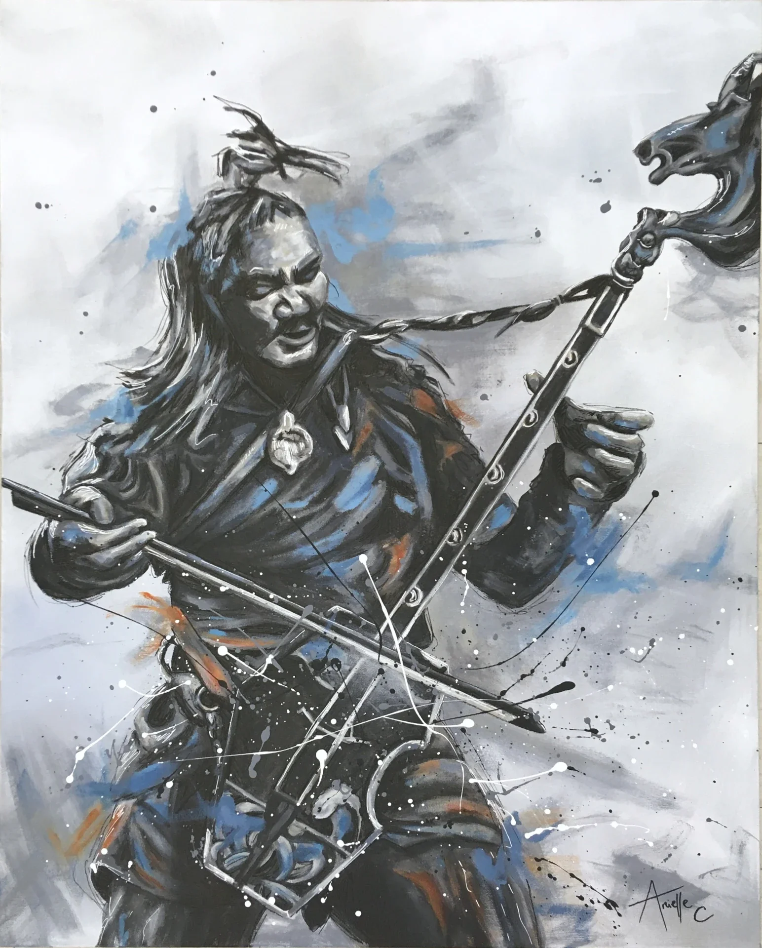 Acrylic painting of a musician from the music group The Hu