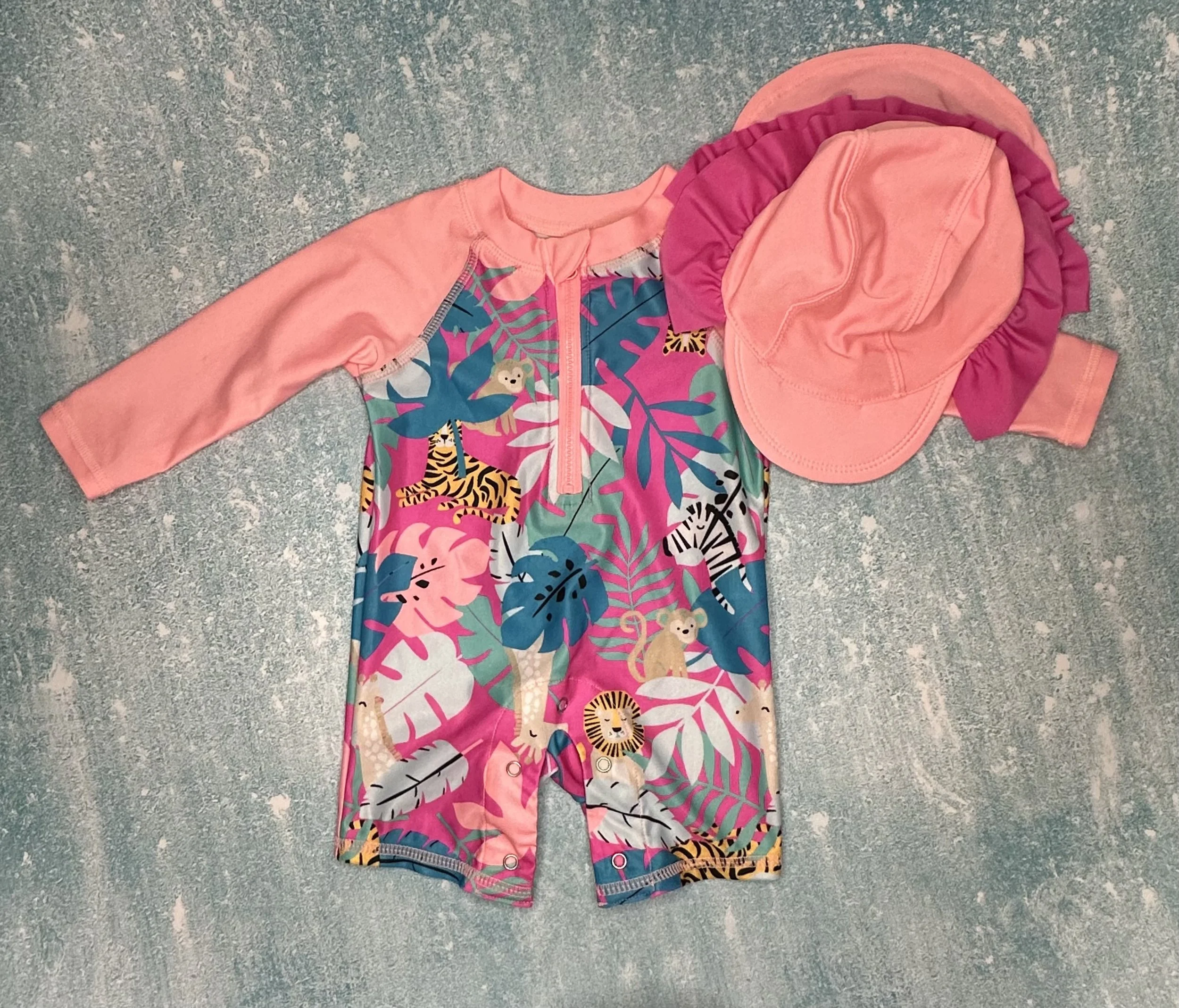 Baby Long Sleeve One-Piece Rash Guard with Sun Hat (0-3 mos)