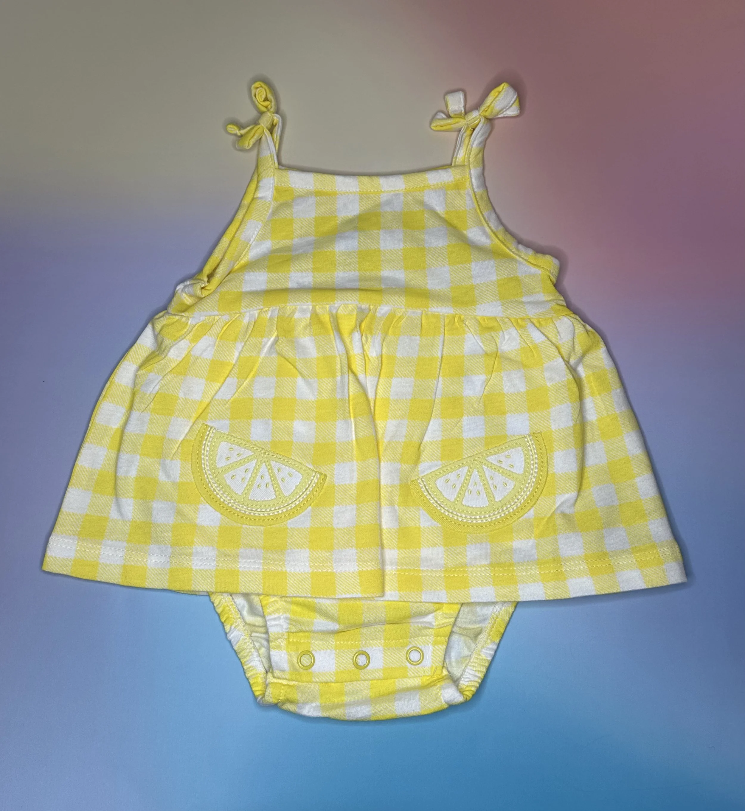 Baby Gingham Lemon Dress Bodysuit - 3 Months Front.jpg