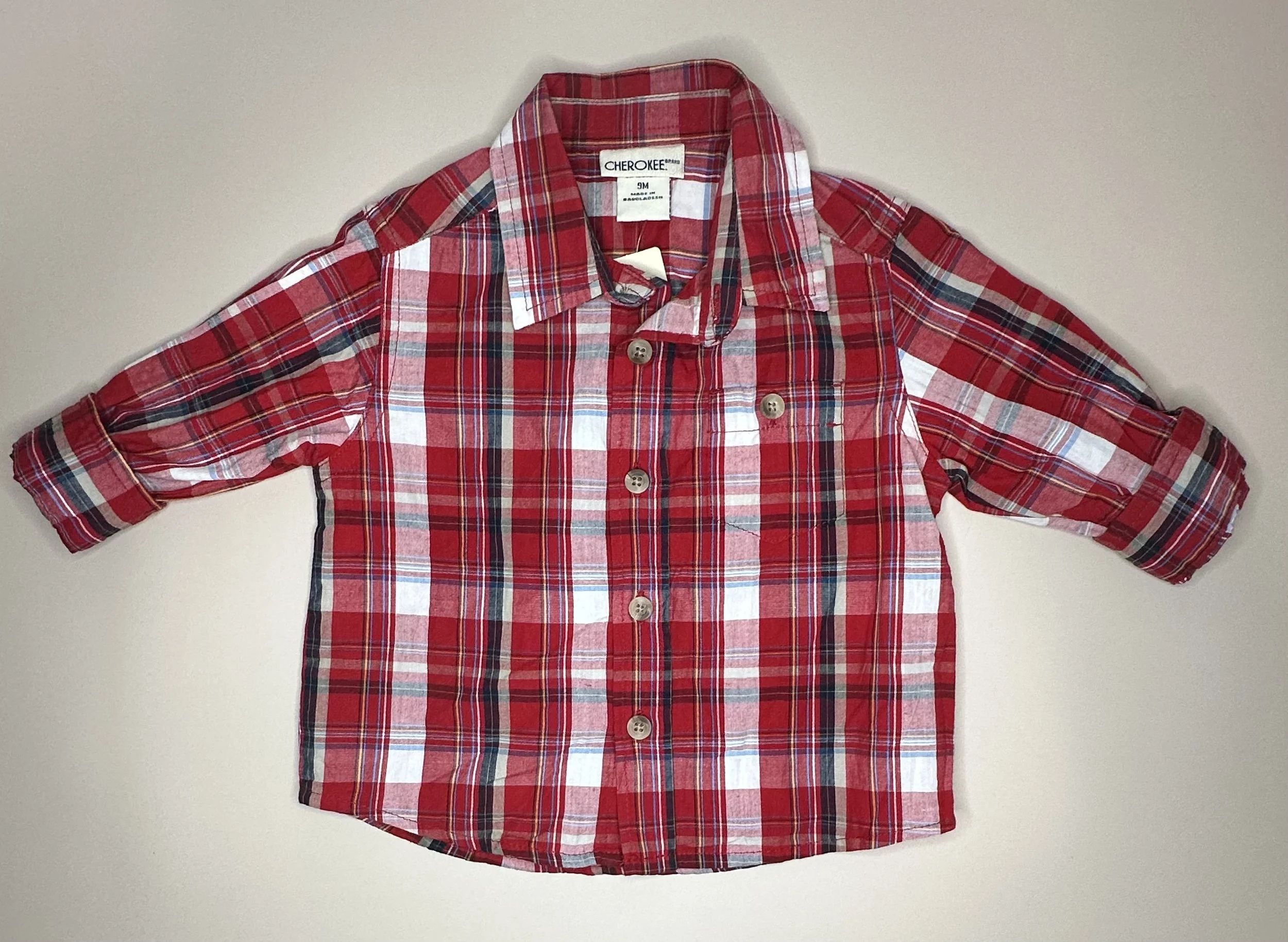 Classic Red Plaid Button-Up Shirt (9 mos)