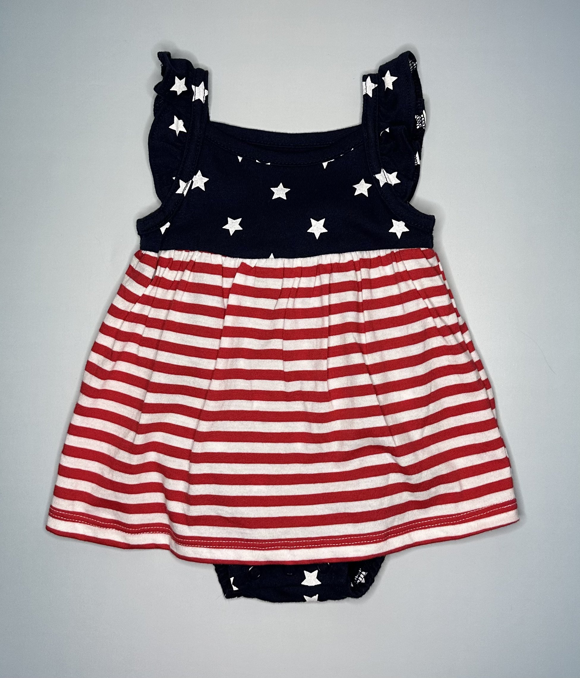 Patriotic Star & Stripe Baby Dress Bodysuit - Newborn.jpg