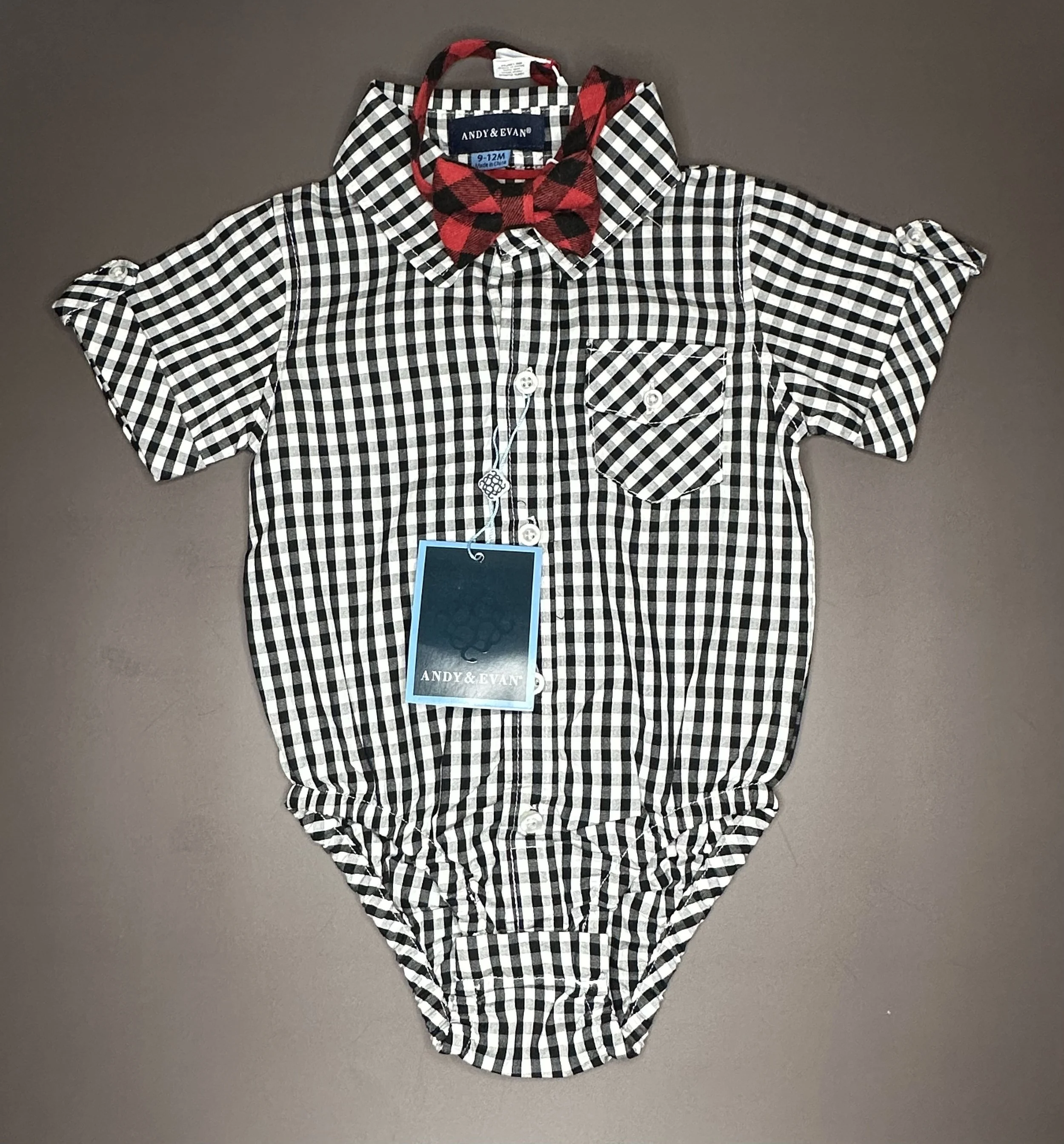 Buffalo Check Bowtie Button-Up Bodysuit (9-12 mos)